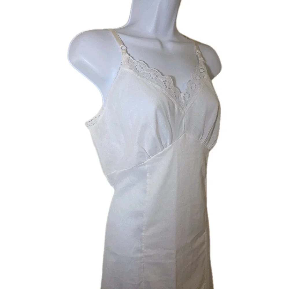 Vtg 1984 White Chemise Slip Dress Cotton Blend Swiss Eyelet Lace Sears Size 36 M